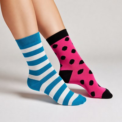 Woman's legs in striped and polka dot socks