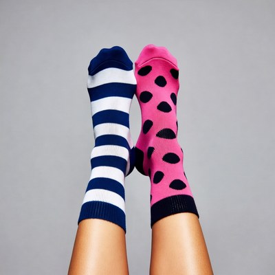Navy Striped and Pink Polka Dot Socks