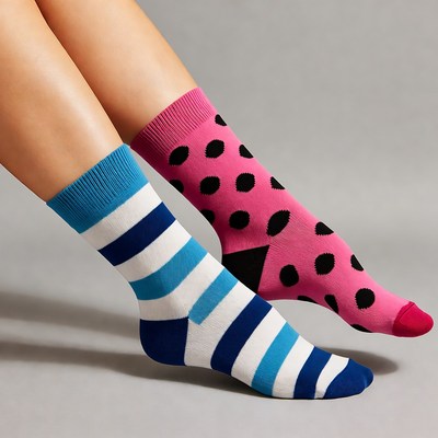 Woman's legs in striped and polka dot socks