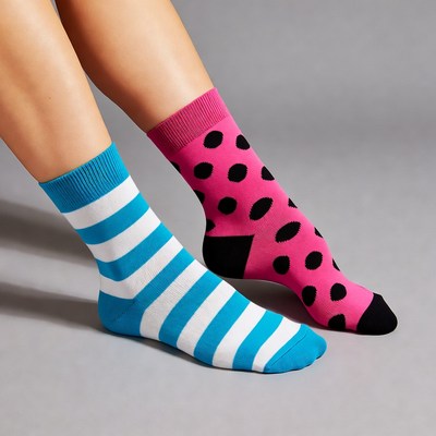 Woman's legs in striped and polka dot socks