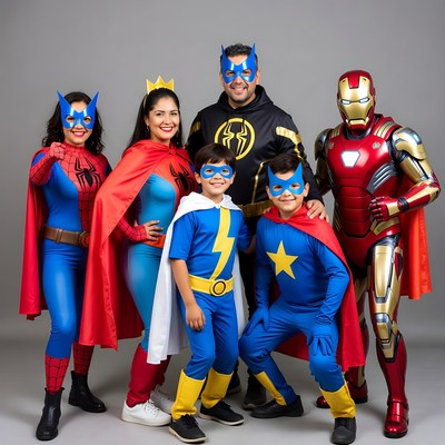 Family in superhero costumes
