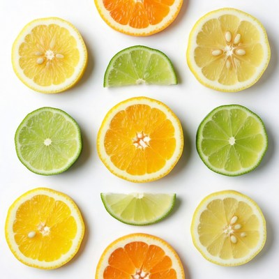 Sliced Lemons Limes Oranges White Background
