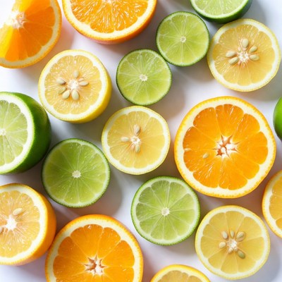 Sliced Oranges and Limes on White
