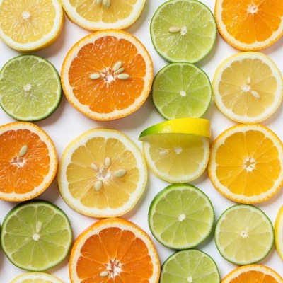 Sliced Limes and Oranges on White