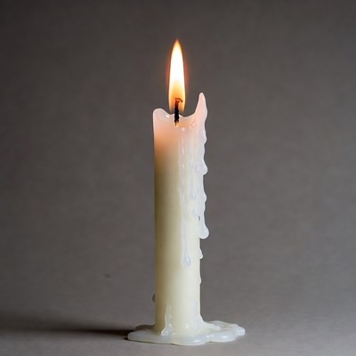 Burning White Candle with Dripping Wax