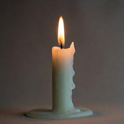 Burning white candle on dark background