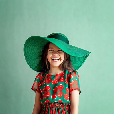 Girl smiling in green hat and dress