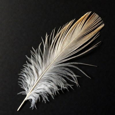 White feather on black background