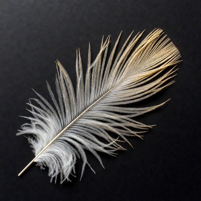 White feather on black background