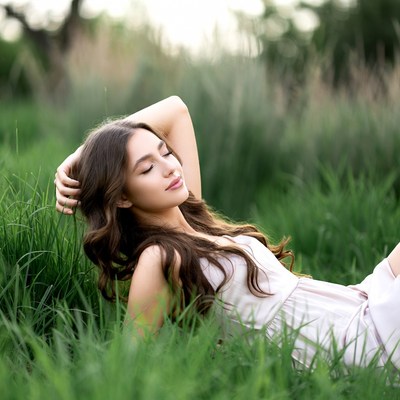 Young woman lying in green grass