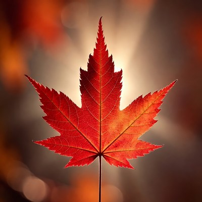 Red Maple Leaf with Bokeh Background