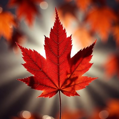 Red Maple Leaf with Bokeh Background