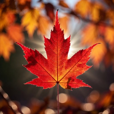 Red Maple Leaf with Sunlight
