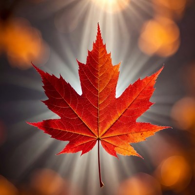 Red Maple Leaf with Sun Rays