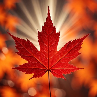 Red Maple Leaf with Sun Rays