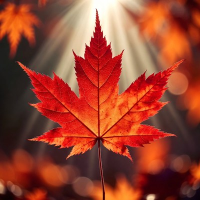 Red Maple Leaf with Sunlight