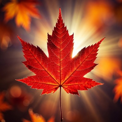 Red Maple Leaf with Sun Rays