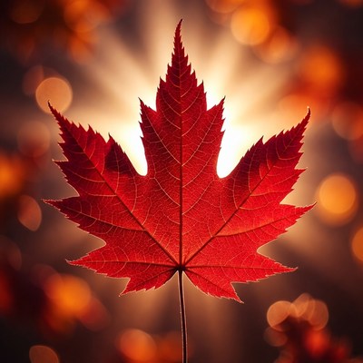Red Maple Leaf with Bokeh Background