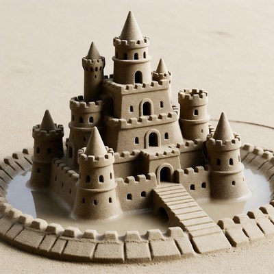 Detailed Sand Castle on Beach
