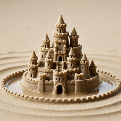 Detailed Sand Castle on Beach