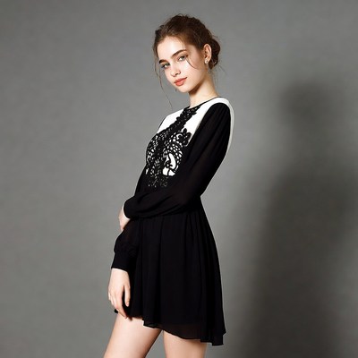 Young woman in black lace dress