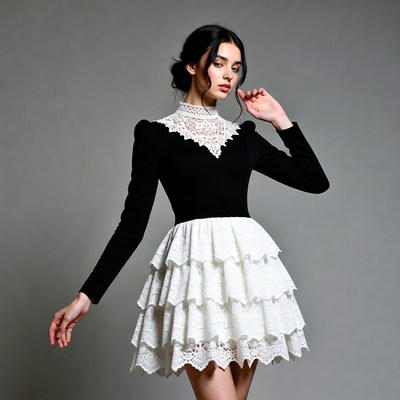 Woman in black lace dress posing