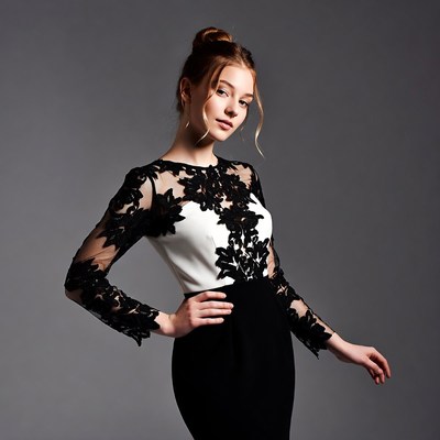 Woman in black lace dress