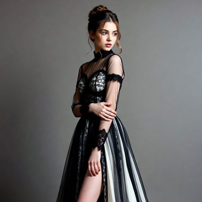Woman in black lace gown