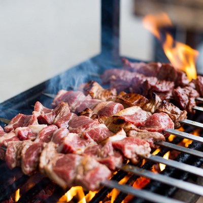 Skewered Meat Grilling on Barbecue