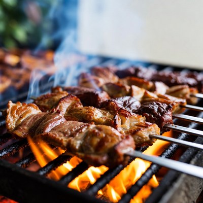 Skewered Meat Grilling on Barbecue