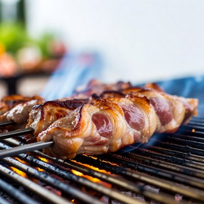 Bacon-Wrapped Chicken Skewers Grilling