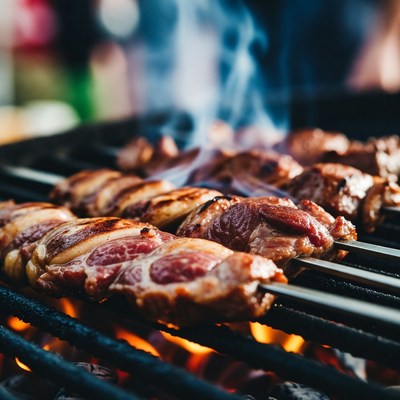 Skewered Meat Grilling on Barbecue