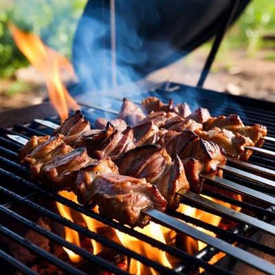Skewers grilling on barbecue