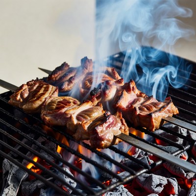 Grilled Meat Skewers on Barbecue