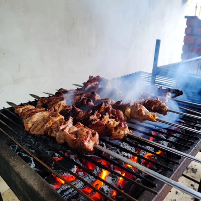 Skewers grilling on barbecue