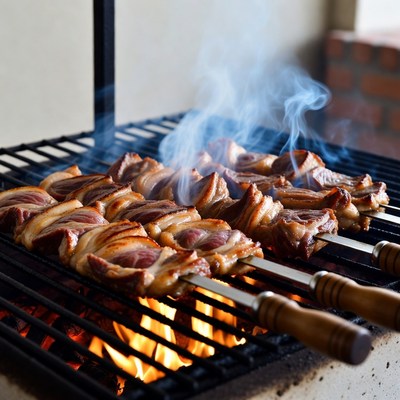 Grilled Meat Skewers on Barbecue
