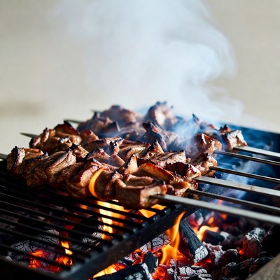 Grilled Meat Skewers on Barbecue
