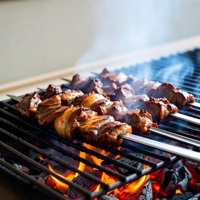 Grilled Meat Skewers on Barbecue