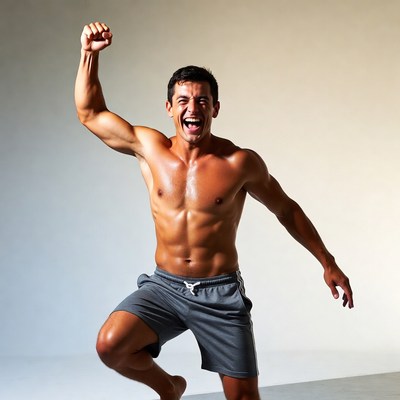 Muscular man celebrating with raised fist