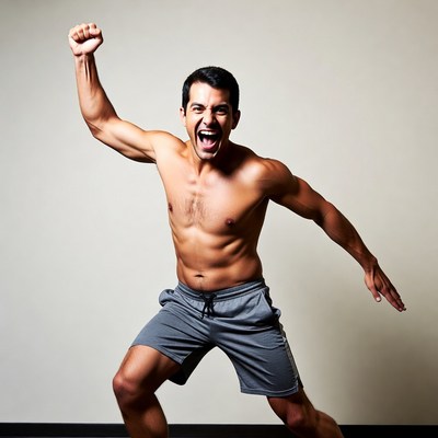 Muscular man celebrating with raised fist