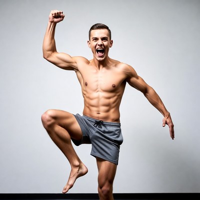 Muscular man celebrating with raised fist