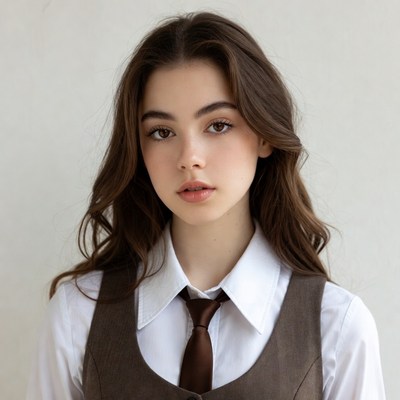 Teen girl in brown vest and tie