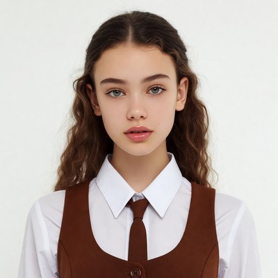 Teen girl in brown vest and tie
