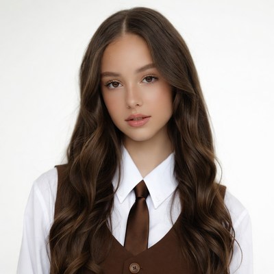 Teen girl in school uniform vest
