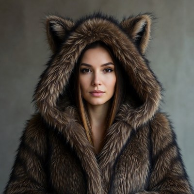 Woman in fox ear fur hood