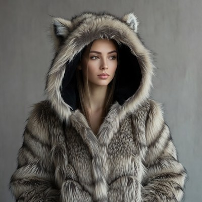 Woman in tiger ear fur hood