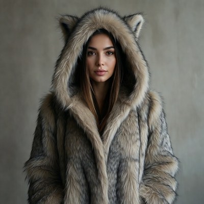 Woman in furry cat ear hood