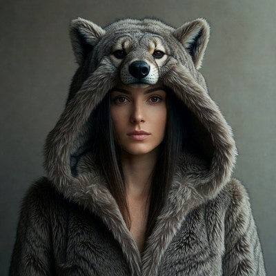 Woman wearing wolf hood