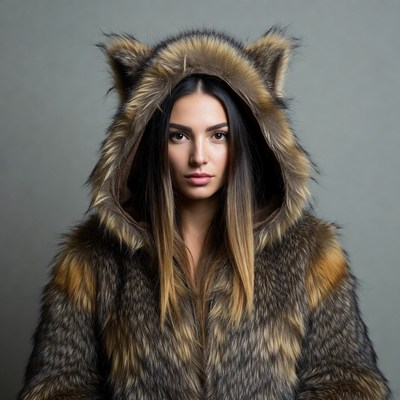 Woman in furry wolf hood