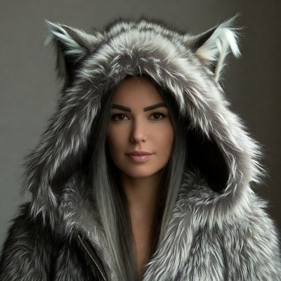 Woman in wolf fur hood